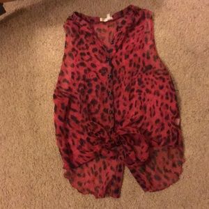 Red leopard sheer tank